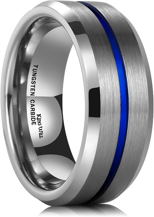 King Will Tungsten Carbide Wedding Band for Men Women-6/8/10mm Width Multicolor Available with Grooved Center Wedding Ring Suitable for Work, Gym Comfort Fit Size 4-16