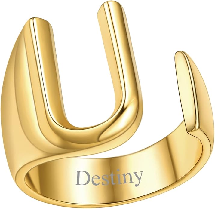 FindChic Customizable Initial Ring Statement 18K Gold Plated Fashion Cuff Rings for Women Alphabet Letter A to Z Resizable Knuckle Ring (with Gift Box)