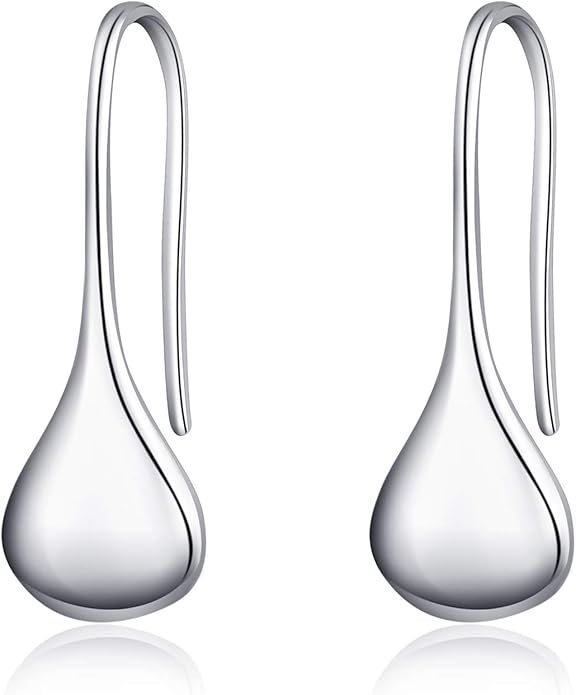 Pull Through Teardrop Dangle Earrings 925 Sterling Silver Simple Water Drop Earrings Birthday Mother's Day Christmas Gifts for Women
