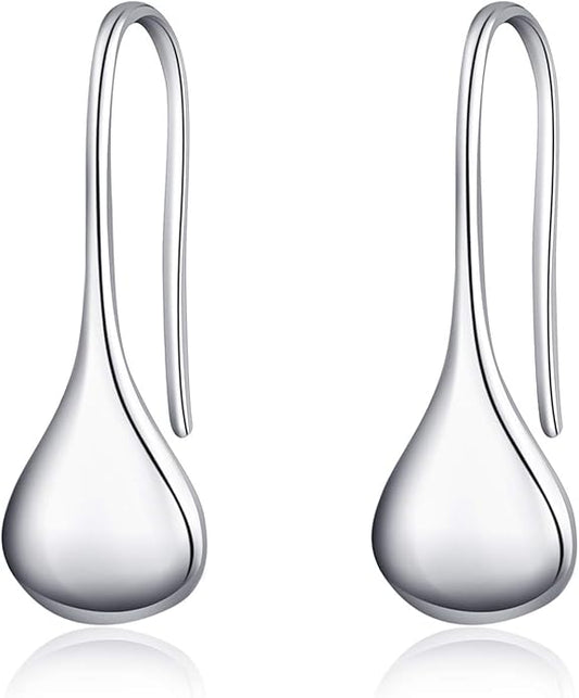 Pull Through Teardrop Dangle Earrings 925 Sterling Silver Simple Water Drop Earrings Birthday Mother's Day Christmas Gifts for Women