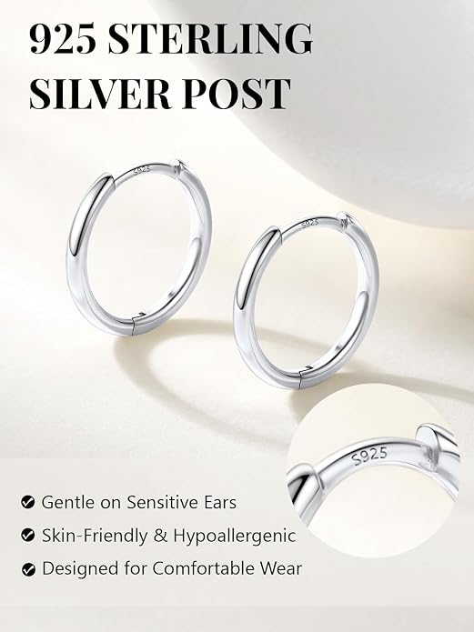 Silvora 14K Gold Plated Huggie Hoop Earrings for Women, Small Sterling Silver Hoops, Hypoallergenic Cartilage Earrings for Sensitive Ears 8/10/12/14/16/18/20MM