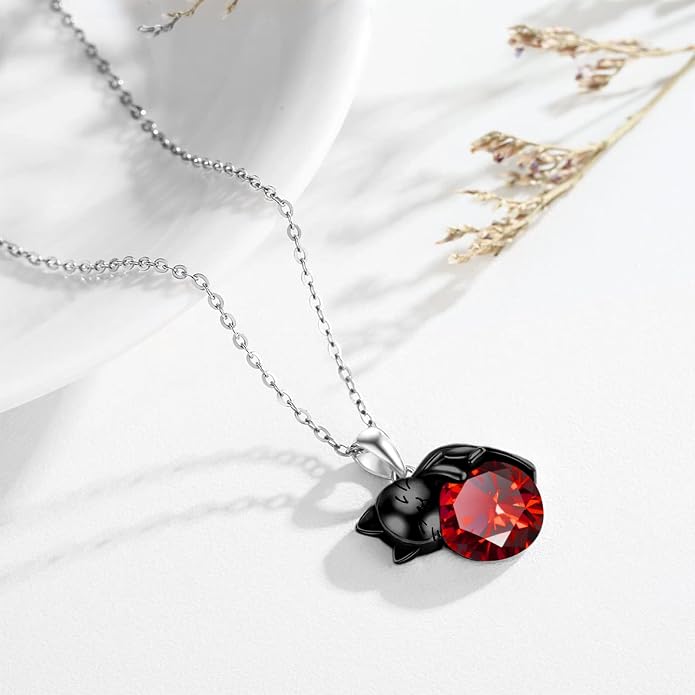 Cat Necklace Sterling Silver Cat Zircon Pendant Gothic Jewelry for Women Animal Lovers Gifts