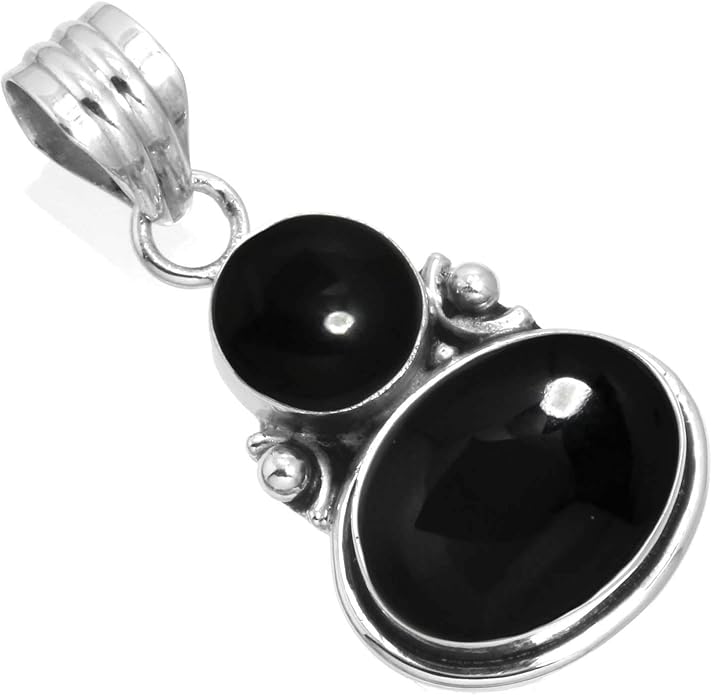Handmade Genuine 925 Sterling Silver Pendant Necklace Natural Gemstone Crystal, Lapis, Onyx, Amber Oval Round Boho Jewelry For Women
