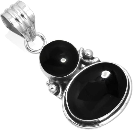 Handmade Genuine 925 Sterling Silver Pendant Necklace Natural Gemstone Crystal, Lapis, Onyx, Amber Oval Round Boho Jewelry For Women