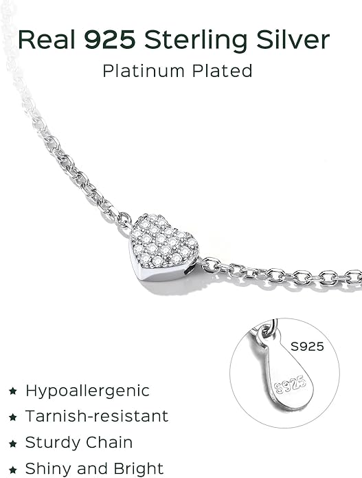 ChicSilver Personalized 925 Sterling Silver Tiny Heart/Moon/Star/Sun/Dot/Triangle Anklets Simple Dainty Foot Jewelry for Women, Silver/Gold Plated/Rose Gold Plated
