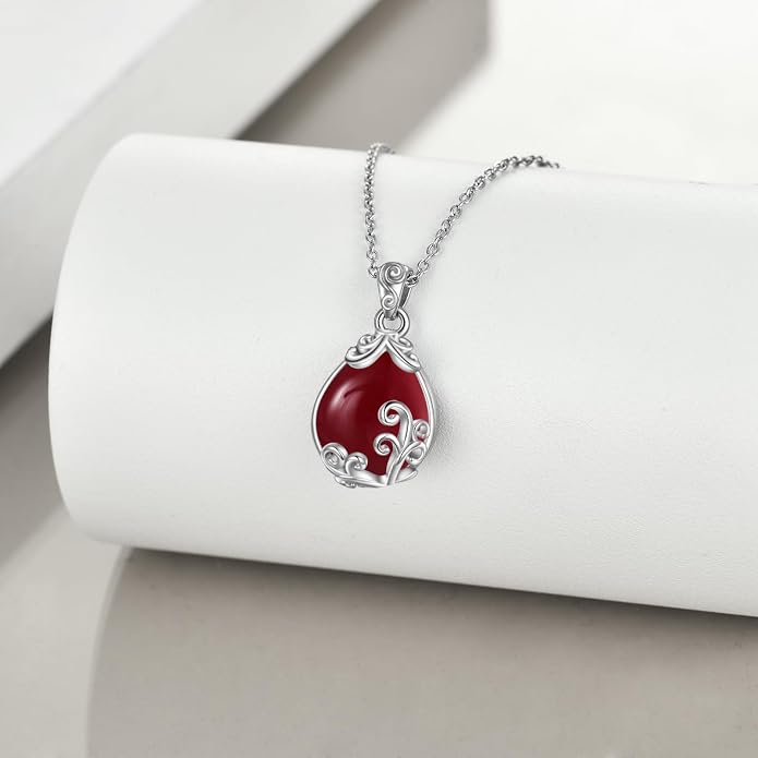 POPLYKE Sterling Silver Gemstone Teardrop Pendant Necklace Crystal Jewelry for Women