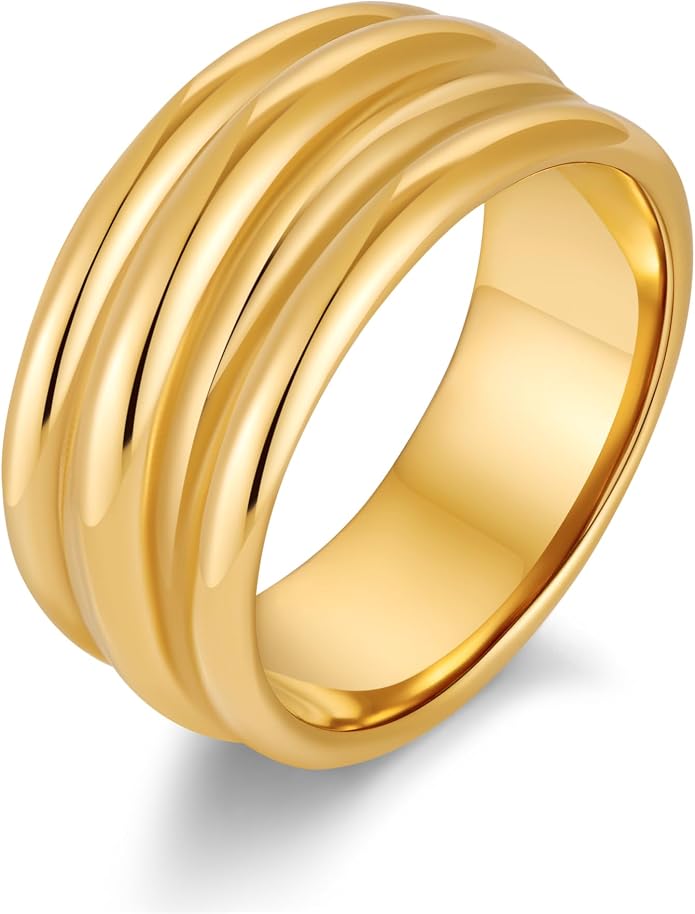 Chunky Gold Rings For Women Trendy Statement Gold Ring Elegant Wedding Ring Dainty Jewelry Gift for Wife, Girlfriend, Mom Hypoallergenic, Nickel-Free - Anniversary, Birthday, Mother’s Day