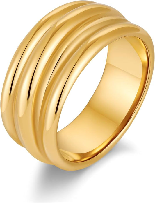 Chunky Gold Rings For Women Trendy Statement Gold Ring Elegant Wedding Ring Dainty Jewelry Gift for Wife, Girlfriend, Mom Hypoallergenic, Nickel-Free - Anniversary, Birthday, Mother’s Day