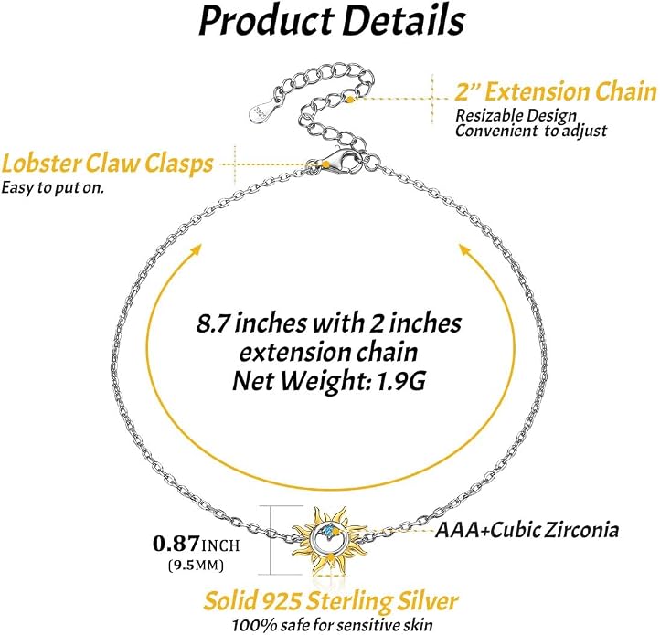 ChicSilver Personalized 925 Sterling Silver Tiny Heart/Moon/Star/Sun/Dot/Triangle Anklets Simple Dainty Foot Jewelry for Women, Silver/Gold Plated/Rose Gold Plated
