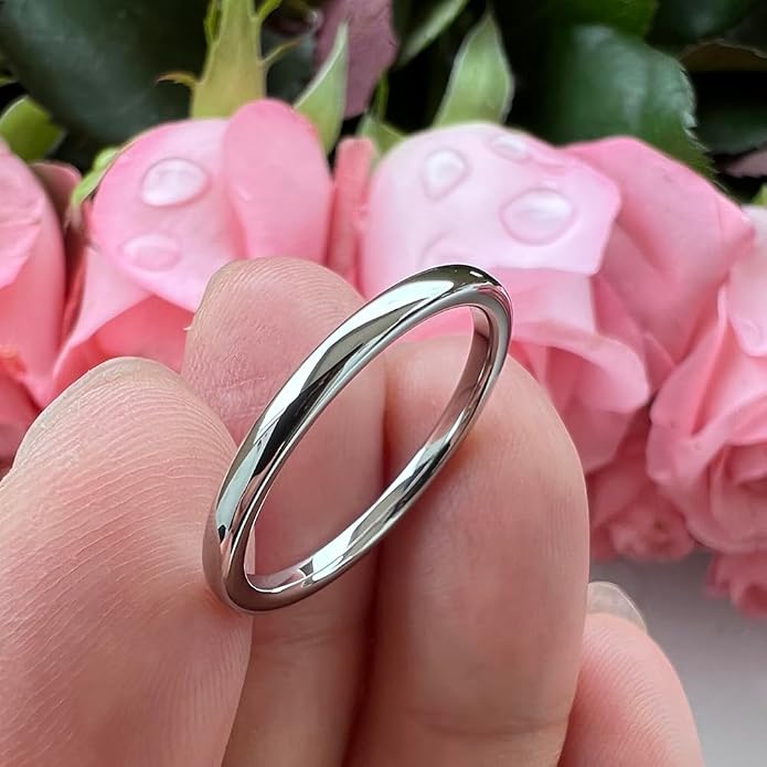 TUTISS 2mm 3mm 4mm 5mm 6mm 7mm 8mm 10mm White Tungsten Rings for Men Women Engagement Wedding Bands Domed Polished Shiny Comfort Fit