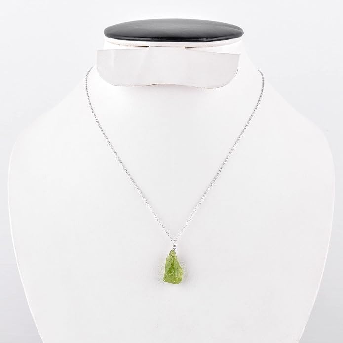 Natural Raw Crystal Rough Gemstone Pendant Necklace For Women, Chakra Healing Stones, Birthstone Jewelry, Rhodium Plated 925 Sterling Silver Chain 18 inch, Birthday Gift