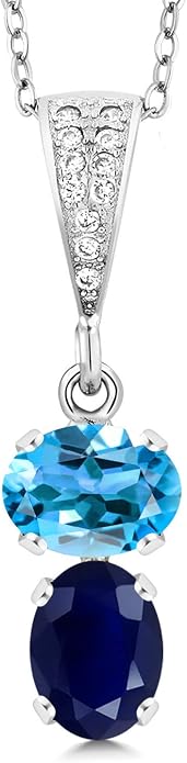 Gem Stone King 2-Stone Gemstone Birthstone Pendant Necklace for Women in 925 Sterling Silver | Oval 8x6MM | 18 Inch Silver Chain | Fine Jewelry for Her Mom Wife