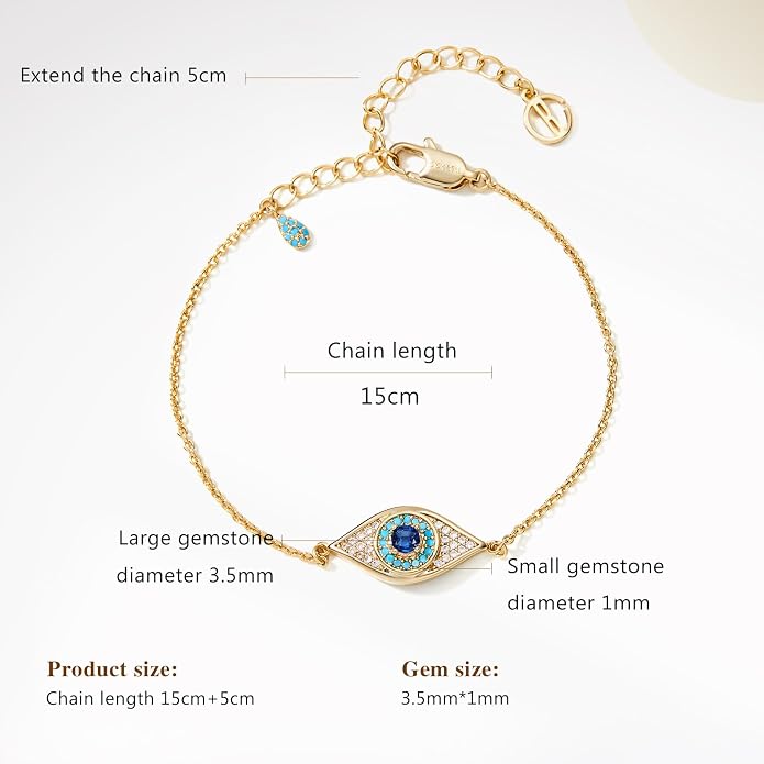 Cicy Bell Evil Eye Bracelets 18k Gold Plated Turquoise Zirconia Link Bracelets Trendy Jewelry Gift for Women Adjustable 5.9" with 1.9'' Extender