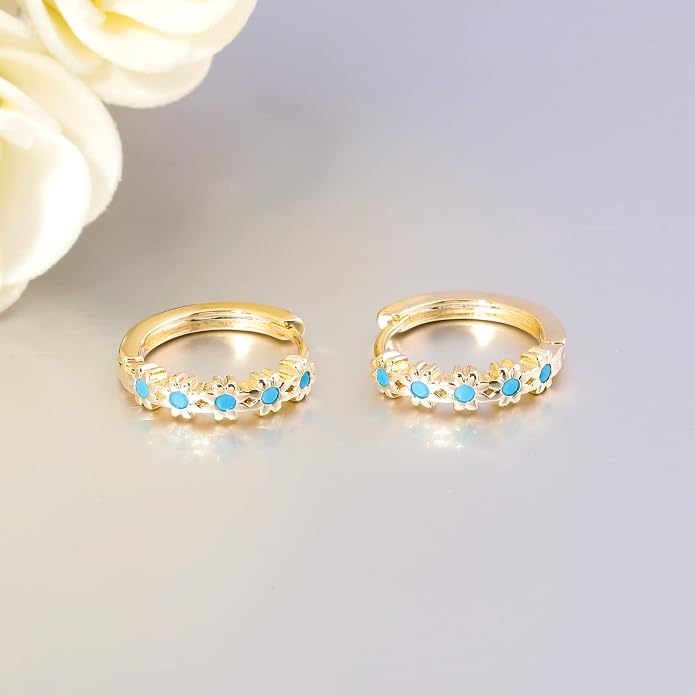 CiNily Small Hoop Earrings for Women Girls Flower Cubic Zirconia Huggie Earrings Hypoallergenic 14K Yellow Gold Plated Cartilage Earrings