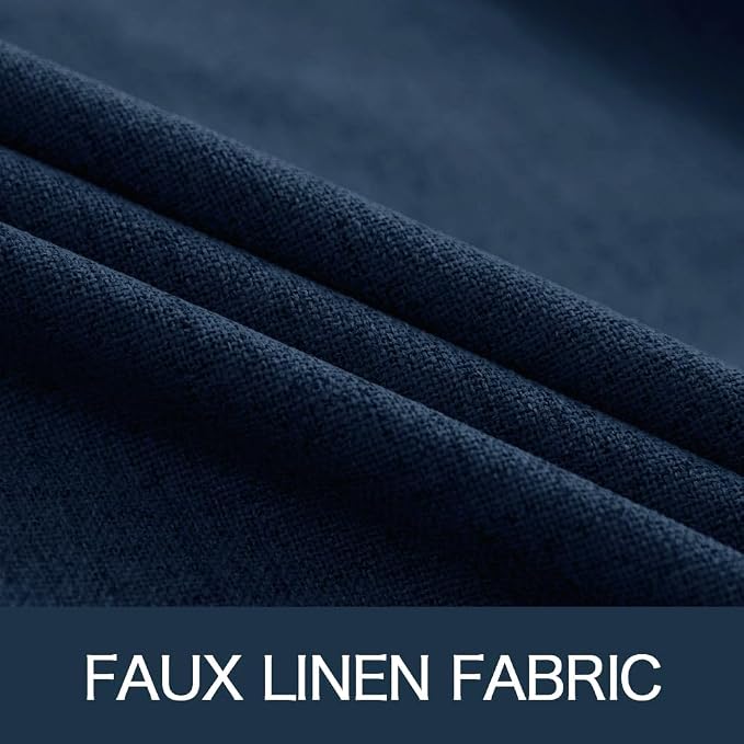 MIULEE 100% Blackout Linen Textured Curtains for Bedroom Solid Thermal Insulated Midnight Blue Grommet Room Darkening Curtains & Drapes Luxury Decor for Living Room 52 x 108 Inch (2 Panels)