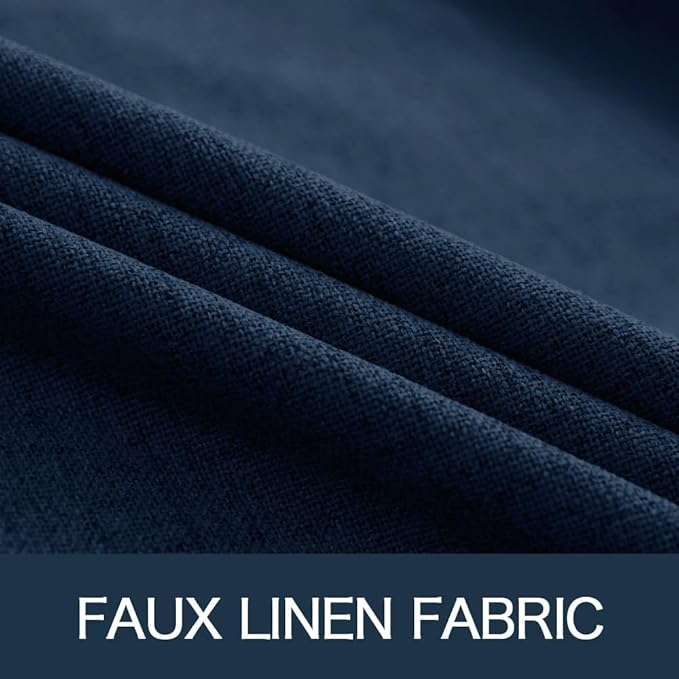 MIULEE 90 Inches Linen Textured Curtains for Bedroom 100% Blackout Thermal Insulated Midnight Blue Grommet Room Darkening Curtains & Drapes Luxury Decor for Living Room 52 x 90 Inch (2 Panels)