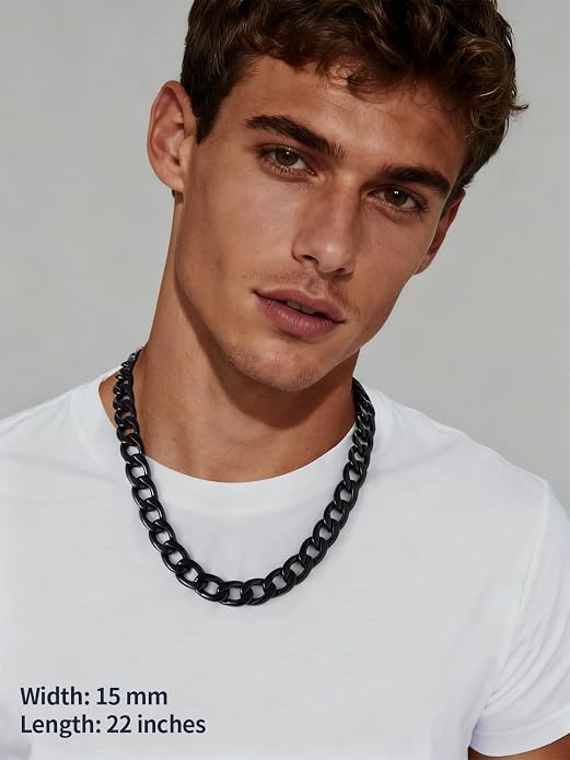 U7 Cuban Link Chain for Men Women Stainless Steel Curb Necklace, 7/9/12/15 MM Chunky Chain Silver/Gold/Black Mens Hip Hop Jewelry 18''-30''