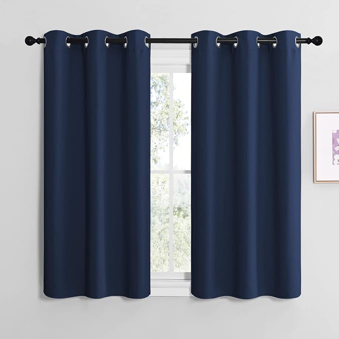 NICETOWN Blackout Curtain Panels, Window Treatment Energy Saving Thermal Insulated Solid Grommet Blackout Drapes/Draperies (Navy, 1 Pair, 42 by 48-inch)