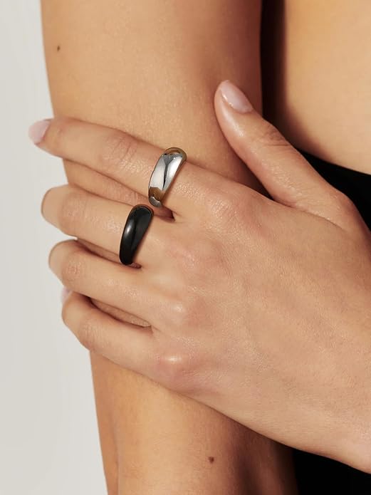 U7 Chunky Gold Dome Rings for Women, Stainless Steel/18KGold Plated/Black Statement Ring Non Tarnish Women Rings, Size 7-12