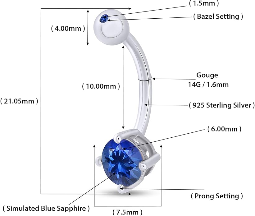 AFFY Round Shape Body Piercing Curved Barbells, Floating Navel Belly Piercing Button Premium Surgical Steel Ring in 14K Gold Over Sterling Silver