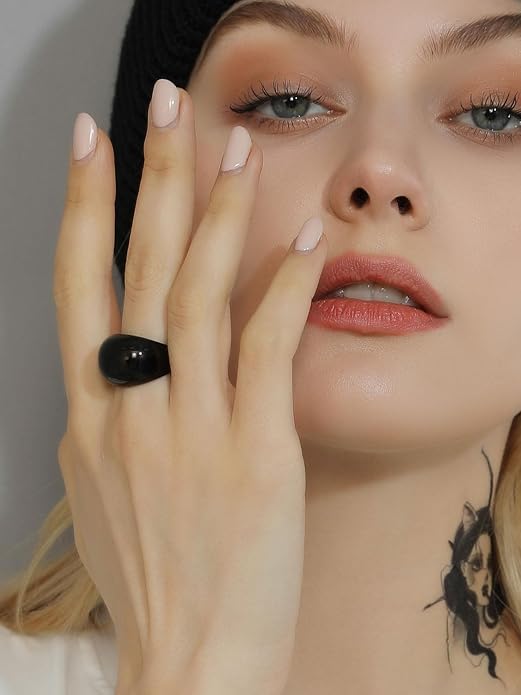 GOLDCHIC JEWELRY Chunky Dome Ring for Women, Stainless Steel Bold Stacking Croissant Statement Ring For Men (Size 7-12, Custom)