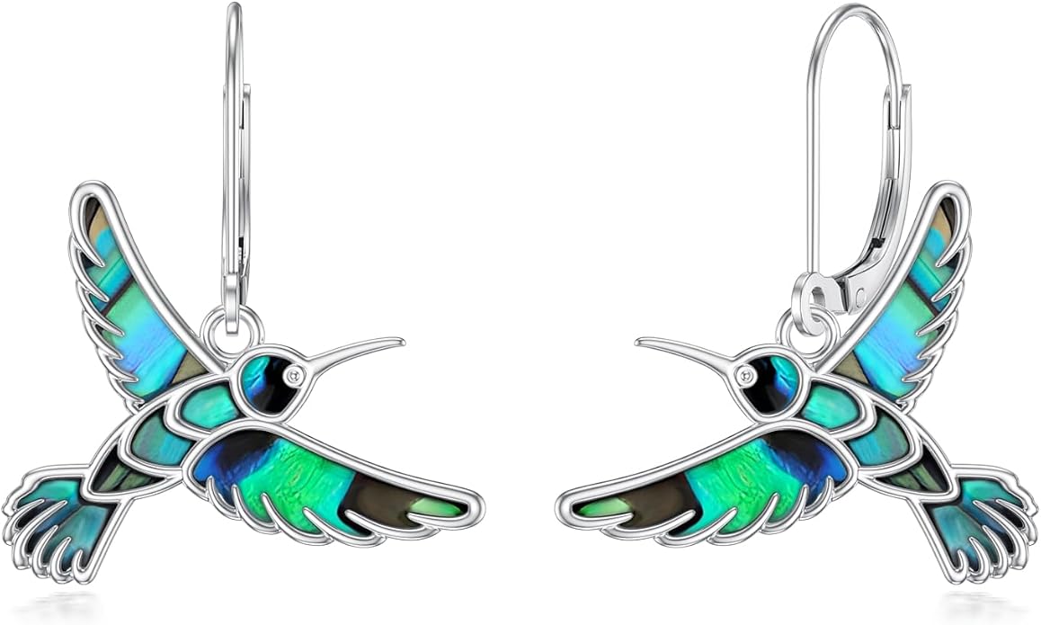 Hummingbird Earrings 925 Sterling Silver Abalone Shell Bird Dangle Earrings Hummingbird Jewelry Gifts for Women