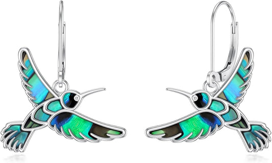 Hummingbird Earrings 925 Sterling Silver Abalone Shell Bird Dangle Earrings Hummingbird Jewelry Gifts for Women