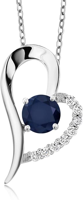 Gem Stone King Heart Shape Pendant Necklace For Women | 925 Sterling Silver | 6MM Round Gemstone Birthstone | Heart Necklace For Women | With 18 Inch Silver Chain
