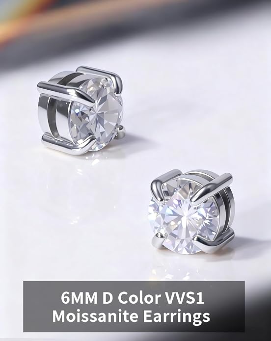 Moissanite Earrings Magnetic Earrings for Men Stainless Steel 14K Gold Plated Non Piercing Ear Clip On Stud Hypoallergenic VVS1 Fake Mens Earring 1.6Carats
