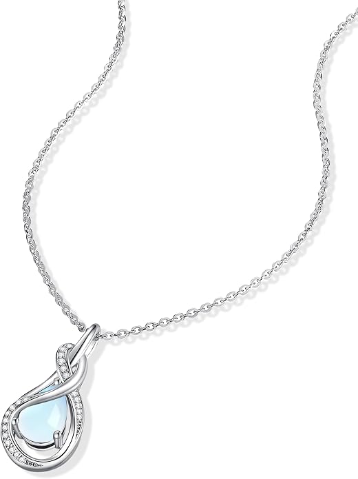 FANCIME TimelessTie Birthstone Necklace for Women White Gold Plated Sterling Silver Ribbon Design Jewelry Knot Pendant Fine Jewelry Gemstone Anniversary Birthday Graduation Mothers Day Gifts for Women Wife Mother Her