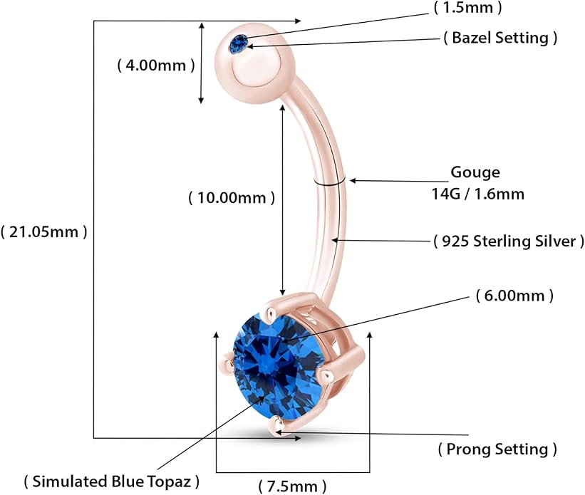 AFFY Round Shape Body Piercing Curved Barbells, Floating Navel Belly Piercing Button Premium Surgical Steel Ring in 14K Gold Over Sterling Silver