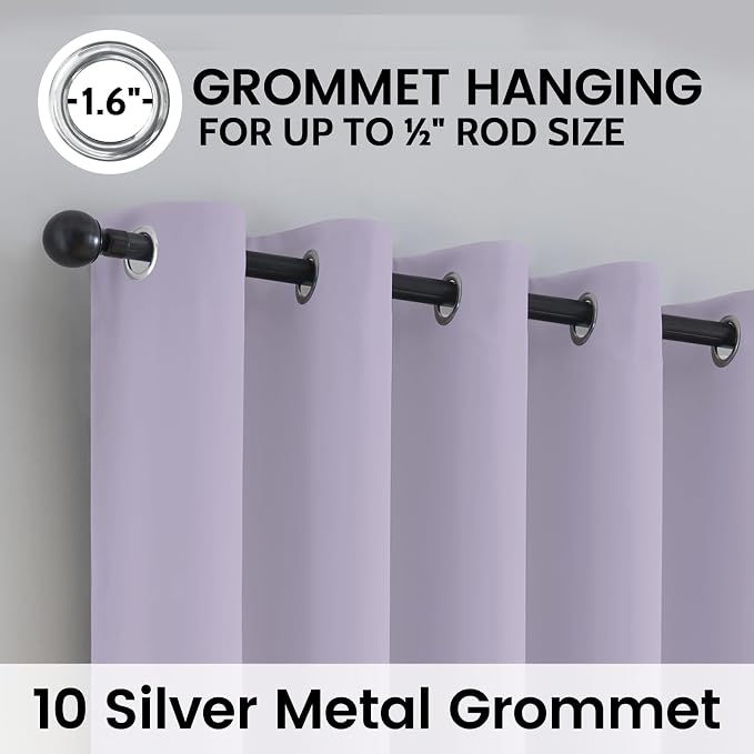 SimpleHome Lilac 100% Blackout Curtains Room Darkening Living Room 84 Inch | Curtains for Bedroom,Thermal Insulated Grommet Window Drapes,Curtains for Living Room with Black Back,62 x 84 Inch,2 Panels