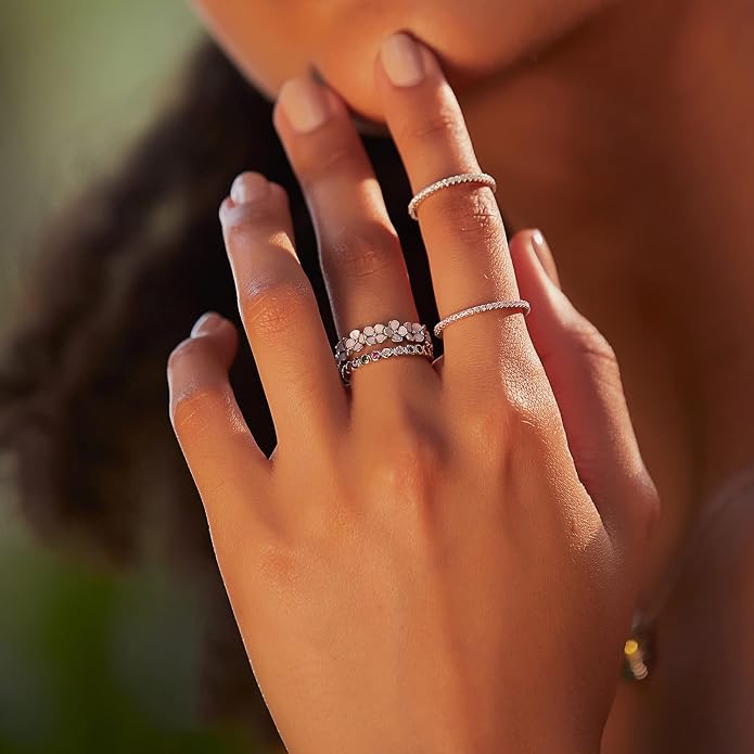 MUNDELL 925 Sterling Silver Dainty Daisy Rings Blue Flower Finger Rings for Women Stacking Promise Rings Fine Jewelry