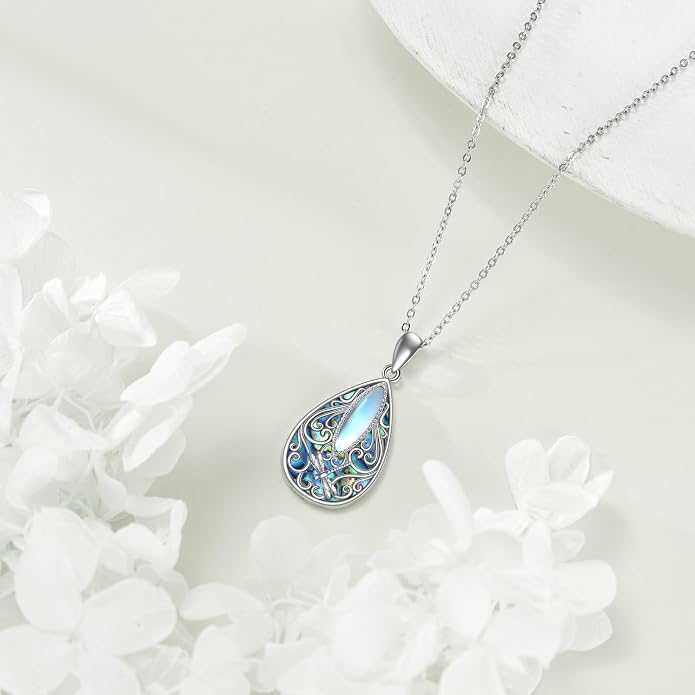 ONEFINITY Filigree Moonstone Necklace 925 Sterling Silver Bohemian Irish Celtic Necklace Abalone Shell Filigree Jewelry Gifts For Women