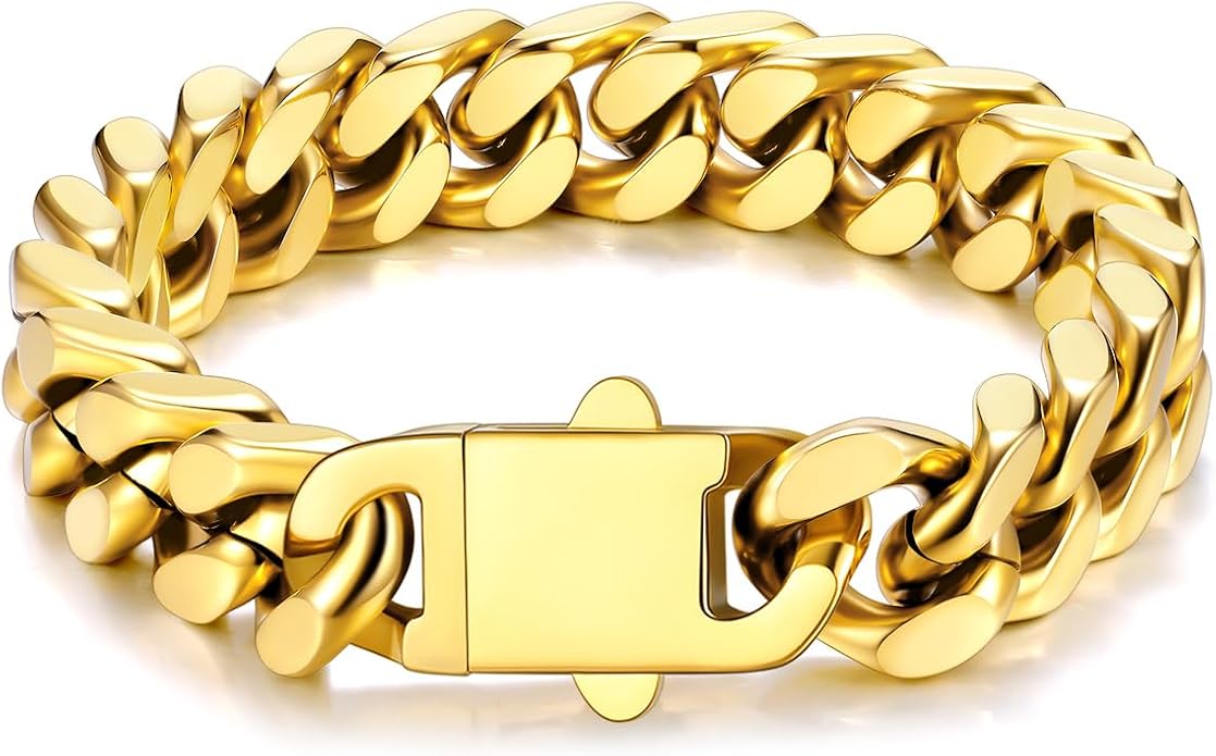 U7 Cuban Link Bracelets for Men Stainless Steel Wrist Bracelet Silver Black Gold Cuban Hand Chain Bracelet for Mens Women, 5/7/9/12mm Width, 7.5/8.3/9 Inch Length Classic Jewelry with Box Packed