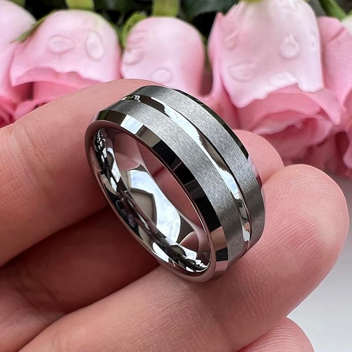 TUTISS 6mm 8mm Silver/Black/Blue/Gunmetal/Gold/Rose Gold Tungsten Rings for Men Women Fashion Engagement Wedding Bands Matte Finish Beveled Edges Comfort Fit