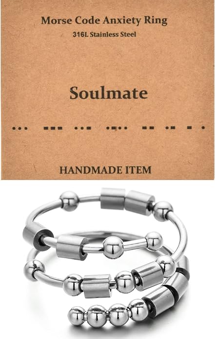 Morse Code Rings for Women, Stainless Steel Spinner Ring Fidget Rings for Anxiety Ring Morse Code Rings Inspirational Gifts Jewelry Women Birthday Graduation Gifts for Best Friends
