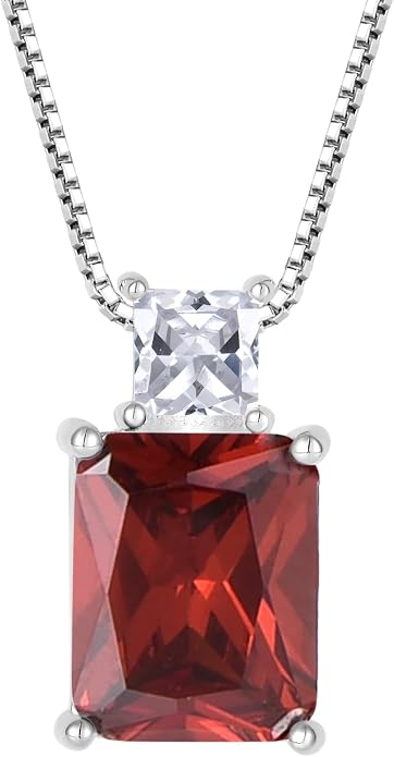 STARCHENIE Princess/Emerald Cut Birthstone Pendant Necklace for Women 925 Sterling Silver Birthday Anniversary Jewelry Gifts