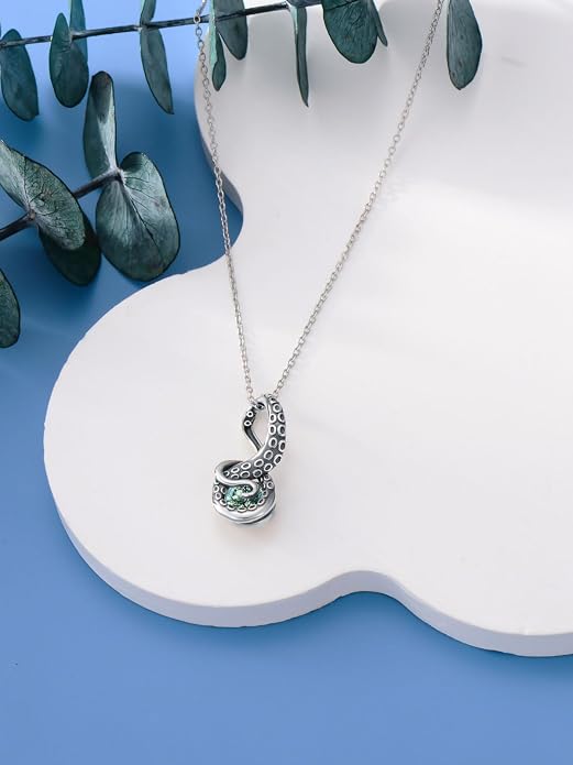 Octopus Tentacles Necklace with Gemston 925 Sterling Silver Octopus Pendant for Women Ocean Jewelry Gift for Women