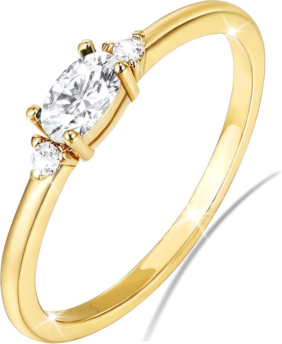 Lunvky 14k Gold Plated Birthstone Rings for Women Teen Dainty Stackable Pinky Rings Non Tarnish CZ Emerald Green Gemstone Thumb Finger Band Ring Cute Jewelry Birthday Gift Size 6-11