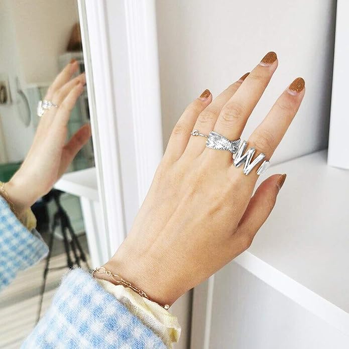 KeyStyle Bold Initial Letter Rings Adjustable, GoldChic Jewelry Women Gold Statement Ring Personalized Engraved Women’s Open Signet Ring for Party (Gold, White Gold, Black)