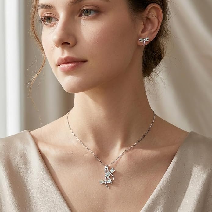 PRAYMOS Dragonfly Gifts 925 Sterling Silver Dragonfly Necklace for Women Dreamy Dragon fly Pendant Dragonflies Jewelry Birthday Gift 18+2" Adjustable Chain
