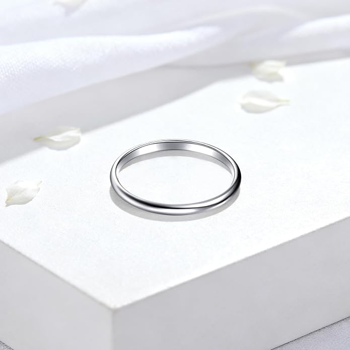14K White Gold Plated Wedding Bands for Women, 3mm Comfort Fit Dome Polished Plain 925 Sterling Silver Ring, Anniversary Engagement Promise Gift for Her