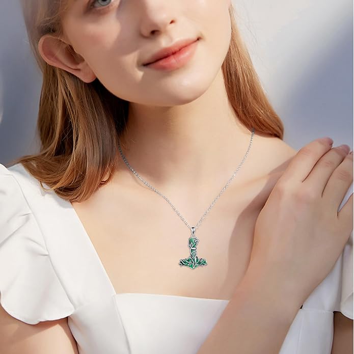 Thor Hammer Necklace 925 Sterling Silver Mjolnir Tree of Life Pendant Necklace Viking Vegvisir Jewelry for Women wife Mom