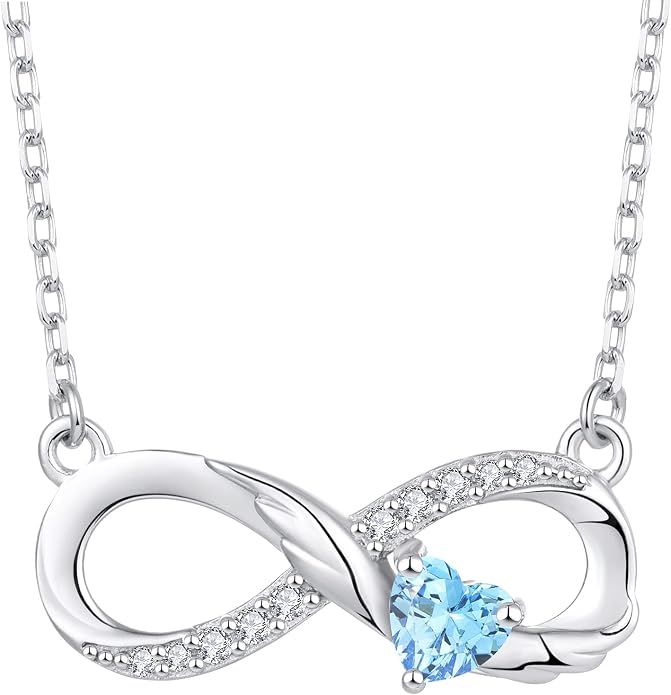 STARCHENIE Infinity Necklace 925 Sterling Silver Angel Wings Heart Birthstone Necklace for Women