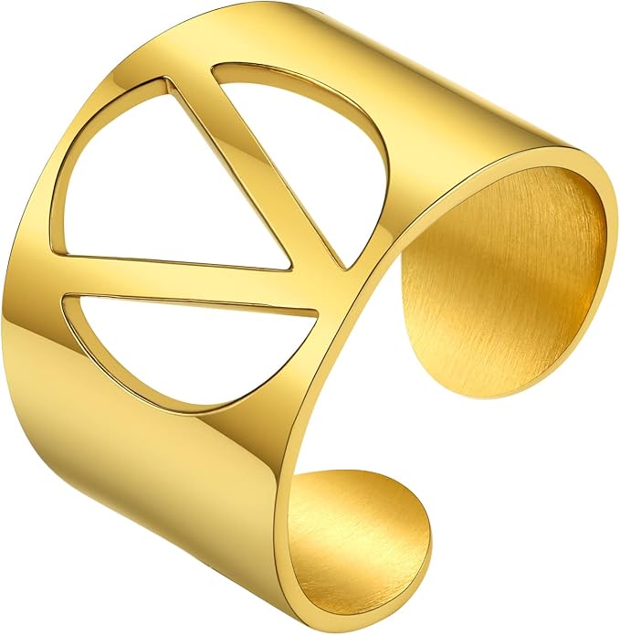 KeyStyle Bold Initial Letter Rings Adjustable, GoldChic Jewelry Women Gold Statement Ring Personalized Engraved Women’s Open Signet Ring for Party (Gold, White Gold, Black)