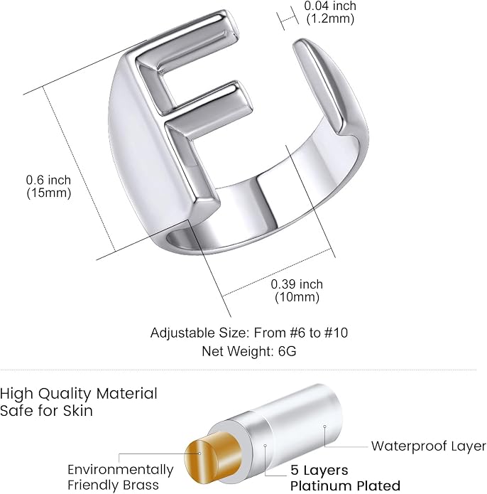 KeyStyle Bold Initial Letter Rings Adjustable, GoldChic Jewelry Women Gold Statement Ring Personalized Engraved Women’s Open Signet Ring for Party (Gold, White Gold, Black)