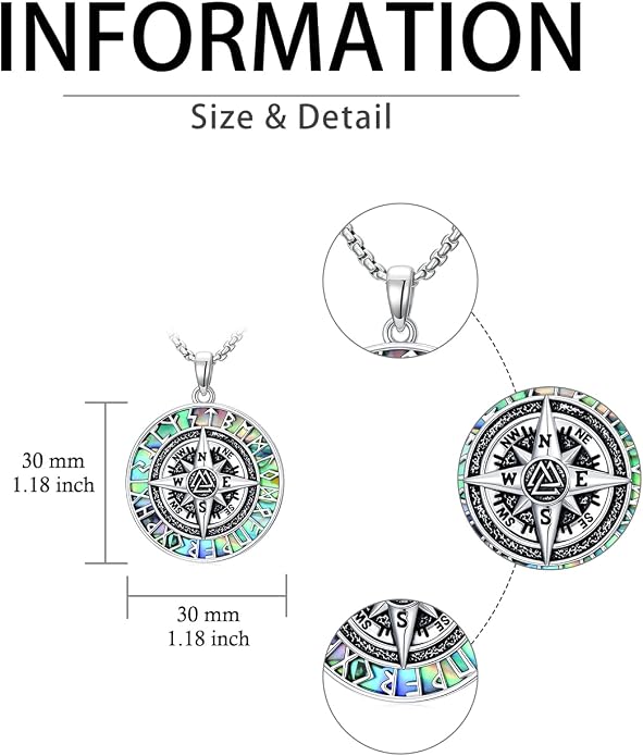 POIUY Graduation Gifts for Men, Compass Necklace, 18k White & Black Gold Plated - Compass Pendant, Graduation Jewelry, Anniversary Birthday Gift for Graduates College Students Son Brother Him