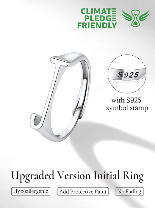 SILVERCUTE 925 Sterling Silver Initial Rings for Women,Adjustable Capital Letter Ring Hypoallergenic,Minimalist 925 Silver Rings for Mother Daughter
