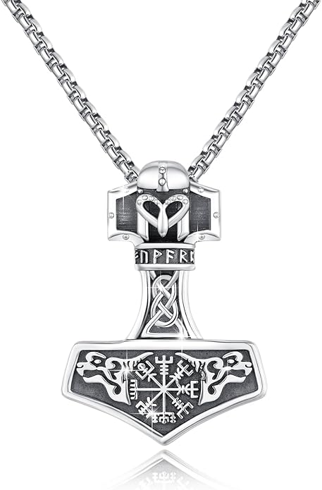 Viking Necklace for Men 925 Sterling Silver Rune Amulet Pendant Nordic Necklace Viking Jewelry Gift for Father Husband Son
